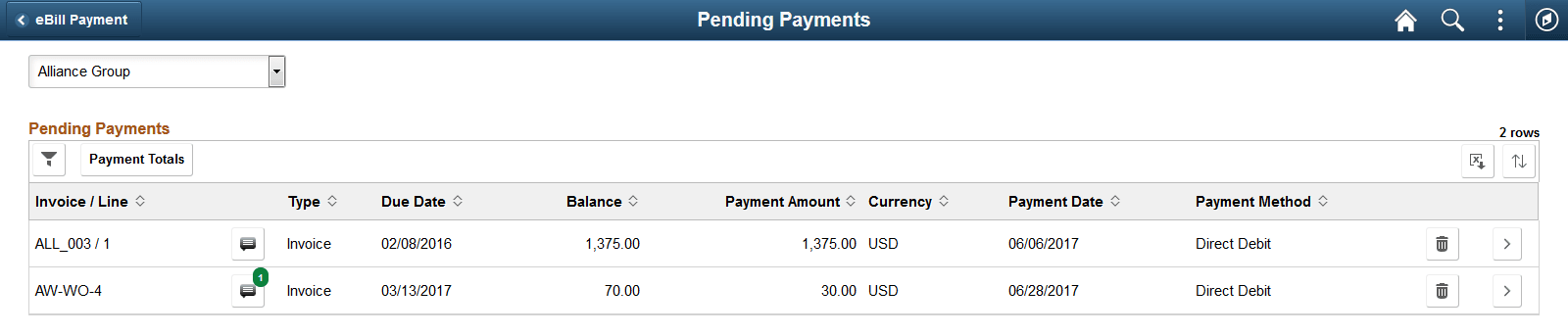 Pending Payments Page (LFF only)