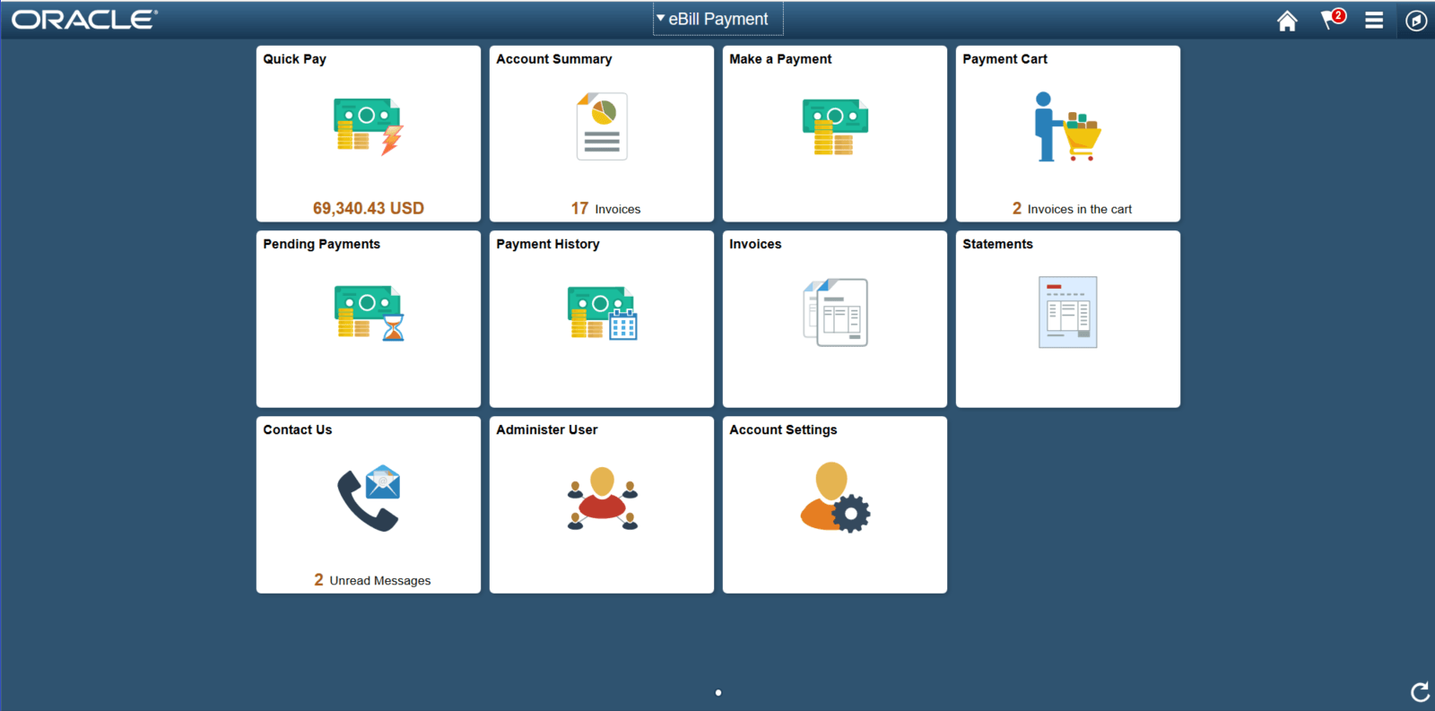 PeopleSoft Fluid eBill Payment Homepage as displayed on a laptop (LFF)
