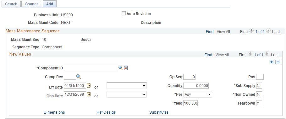BOM Mass Maintenance Codes - Add page