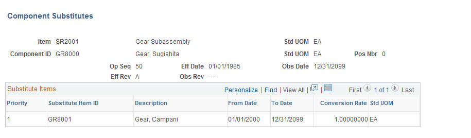 Review EBOM Information - Component Substitutes page