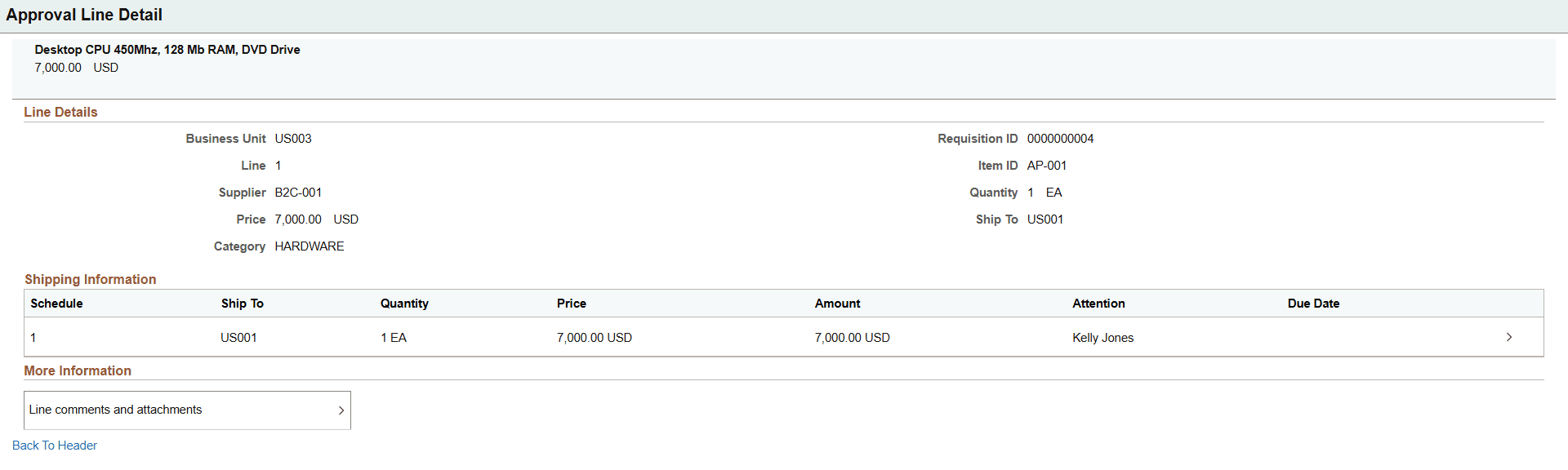 Approval Fluid Line Detail page