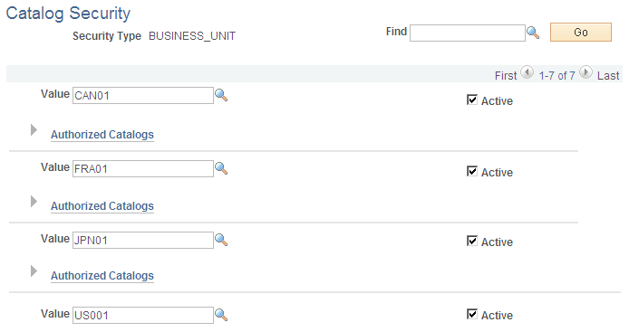 Catalog Security page (1 of 2)
