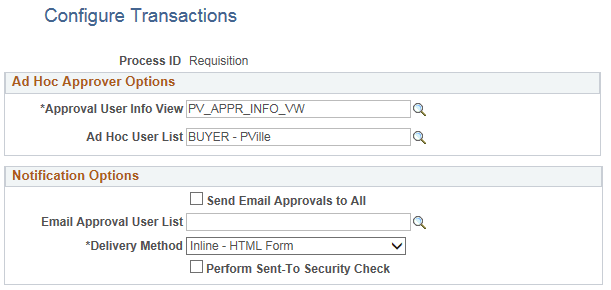 Configure Transactions page
