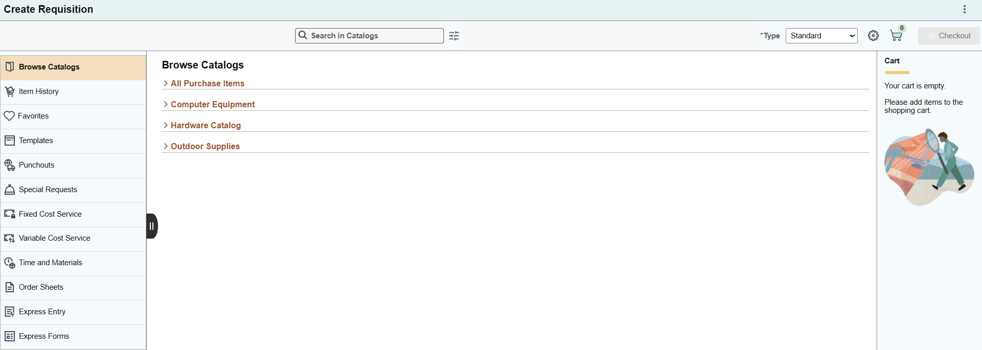 Create Requisition - Browse Catalogs page