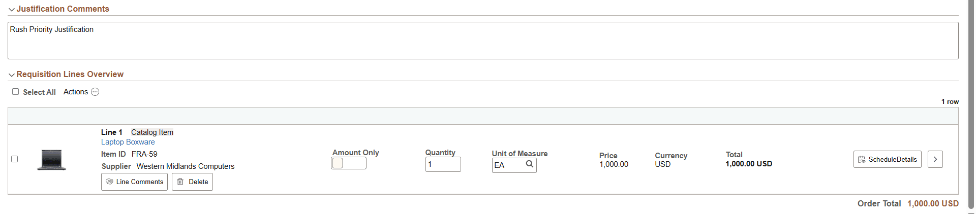 Create Requisition Checkout page (2 of 2)