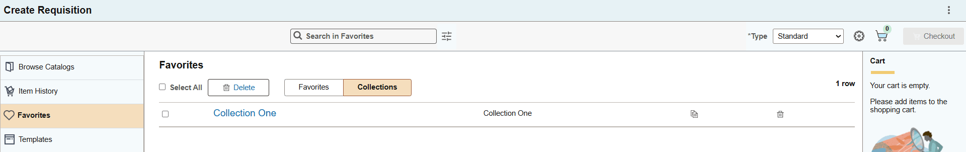 Create Requisition Favorites Collection