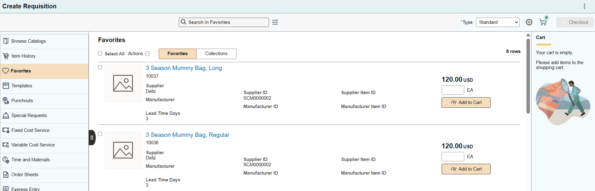 Create Requisition - Favorites
