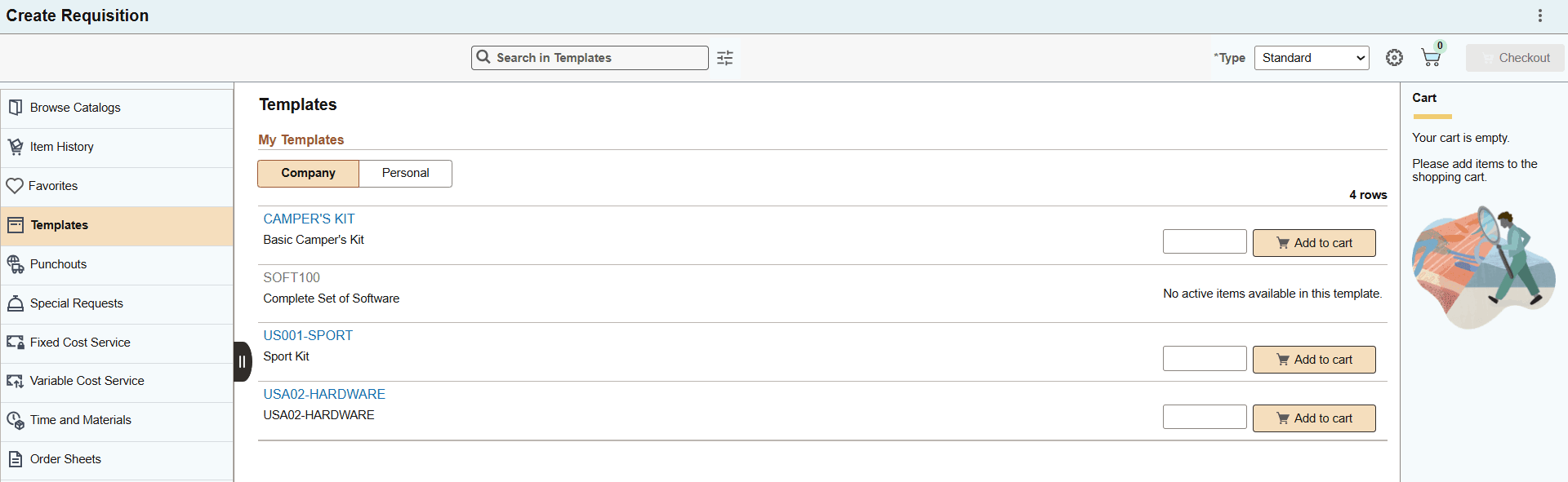 Create Requisition Templates page