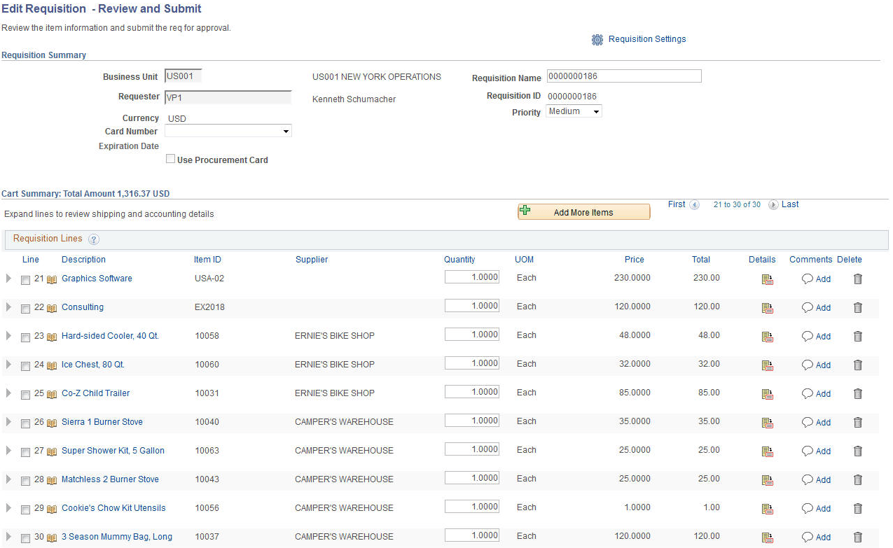 Edit Requisition - Review and Submit (chunking) page