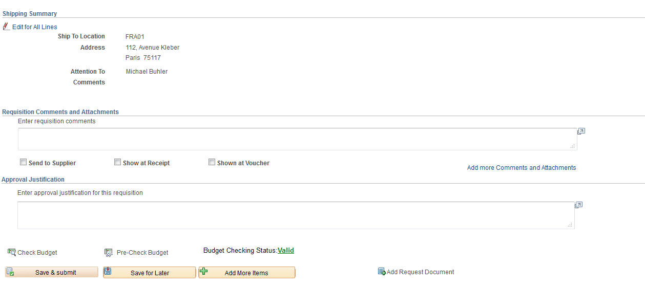 Edit Requisition - Review and Submit page (2 of 2)