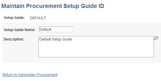 Maintain Procurement Setup Guide ID page