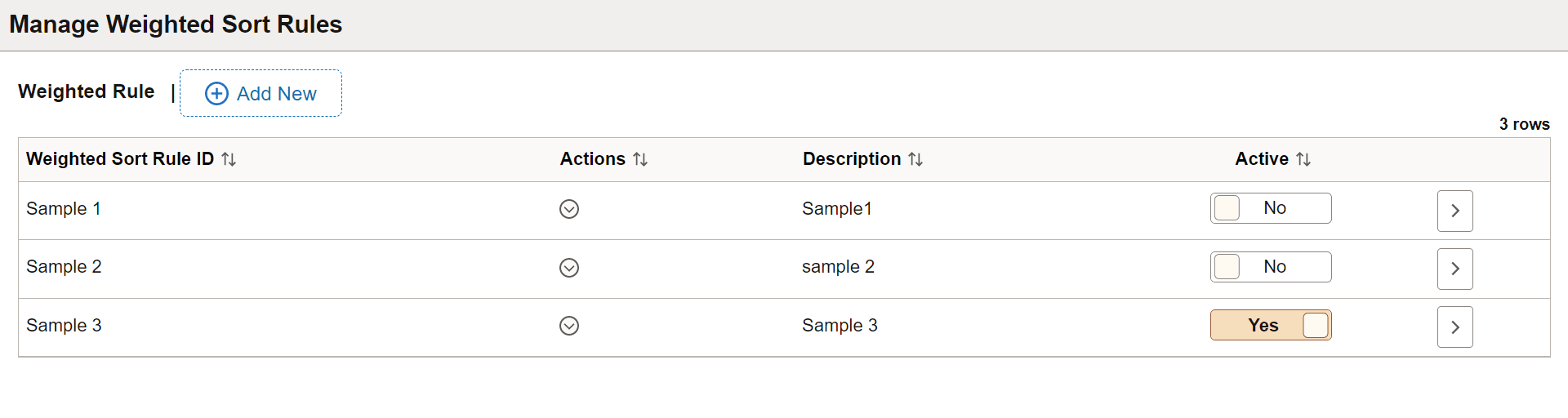Manage Weighted Sort Rules page