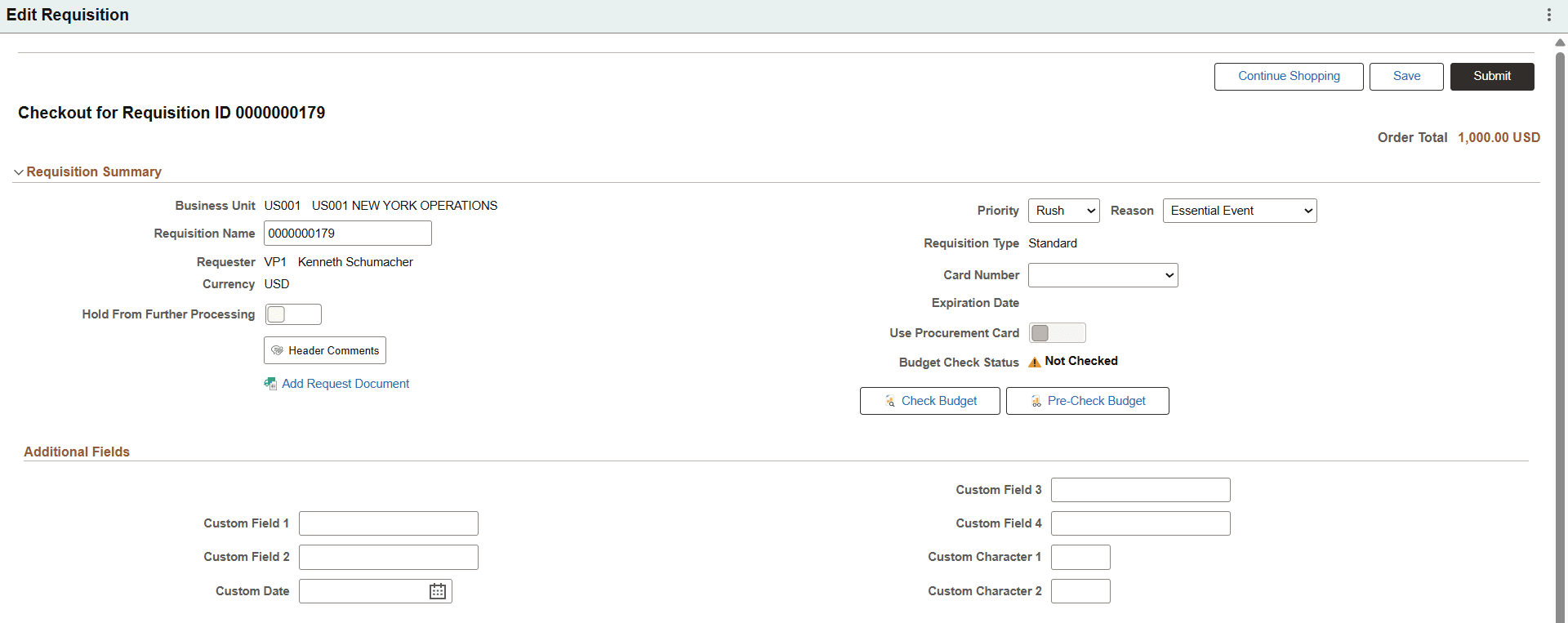 My Requisitions - Edit Requisition (1 of 2)