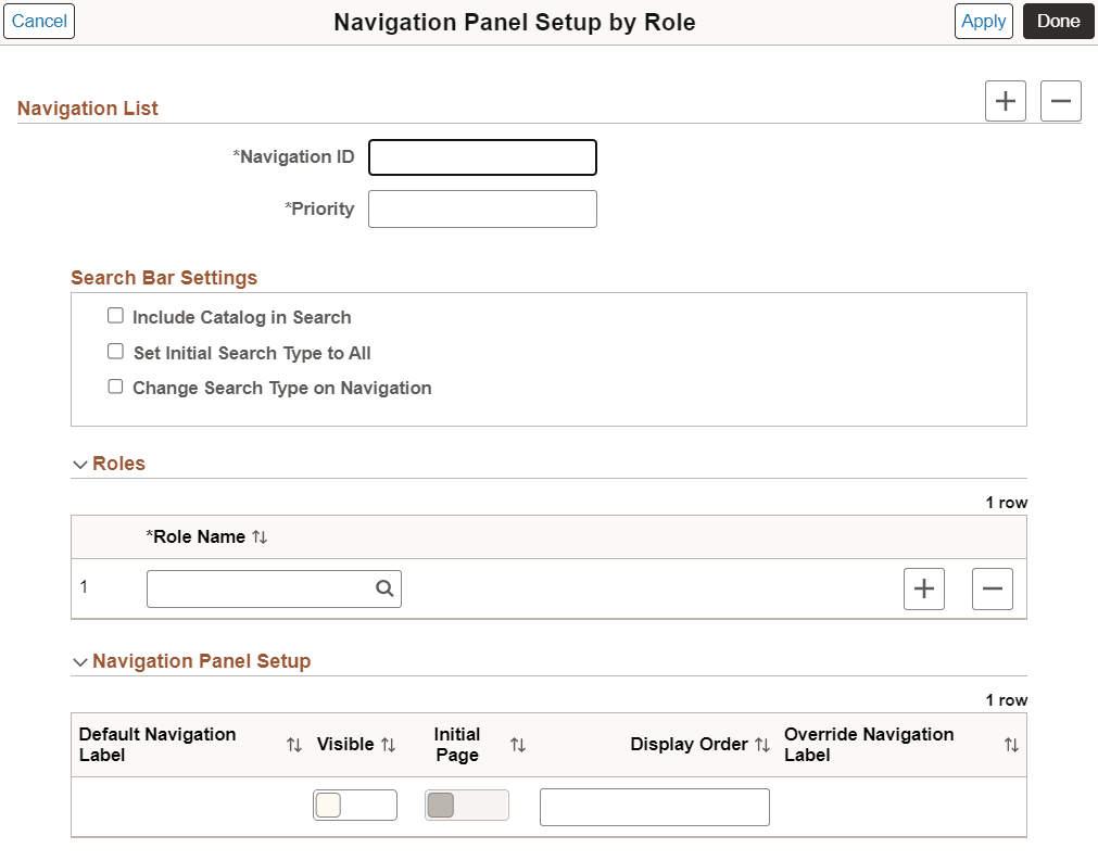 Navigation Panel Setup by Role