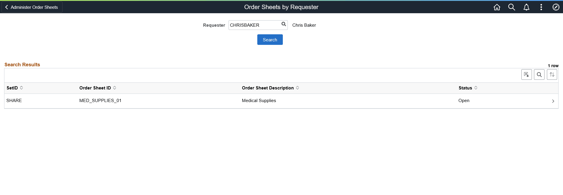 Order Sheets by Requester Page