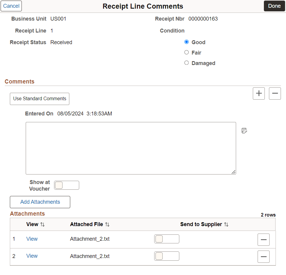 Receipt Line Comments