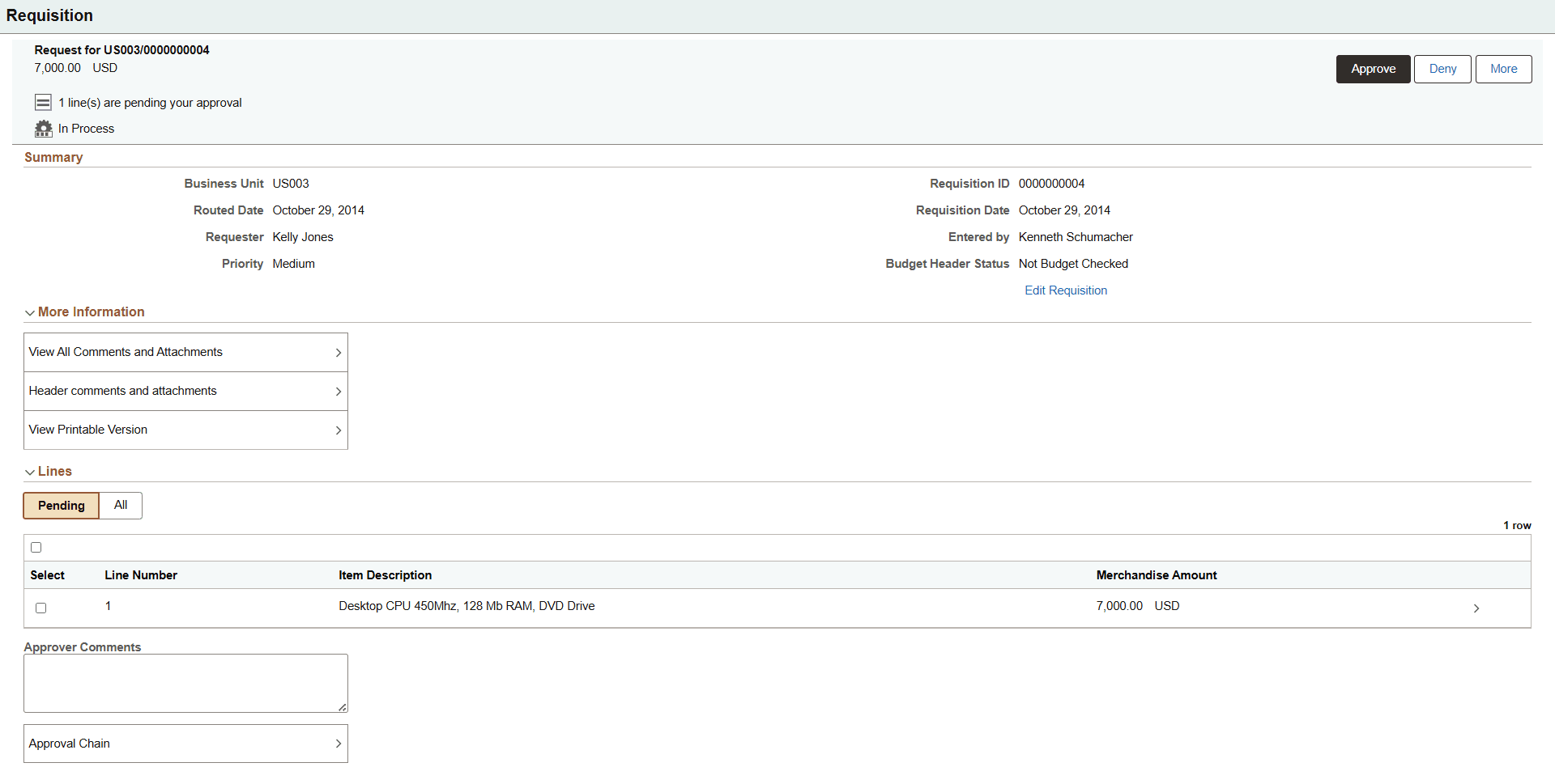 Requisition Details Fluid page