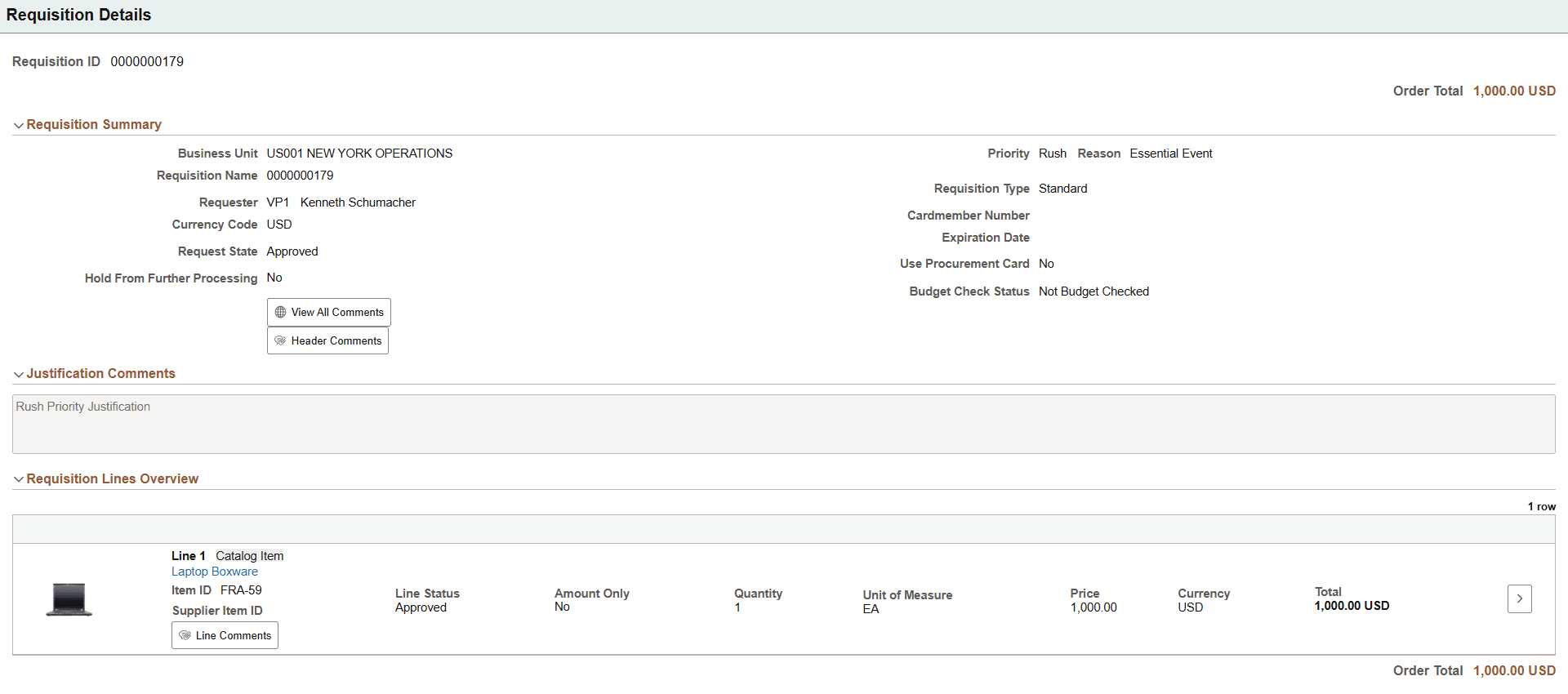 Requisition Inquiry Details