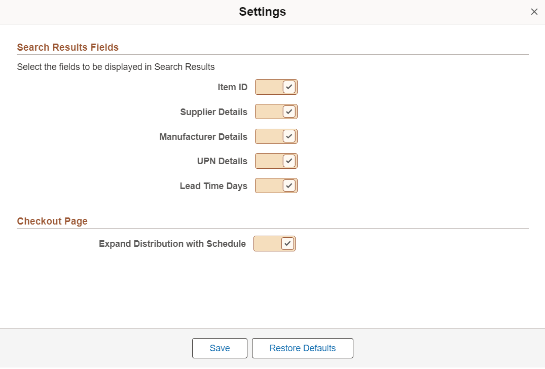 Requisition Settings page