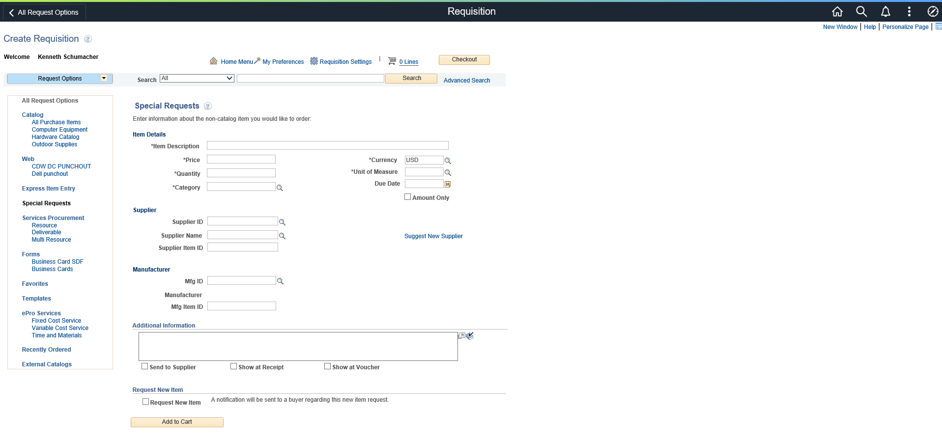 Special Request page