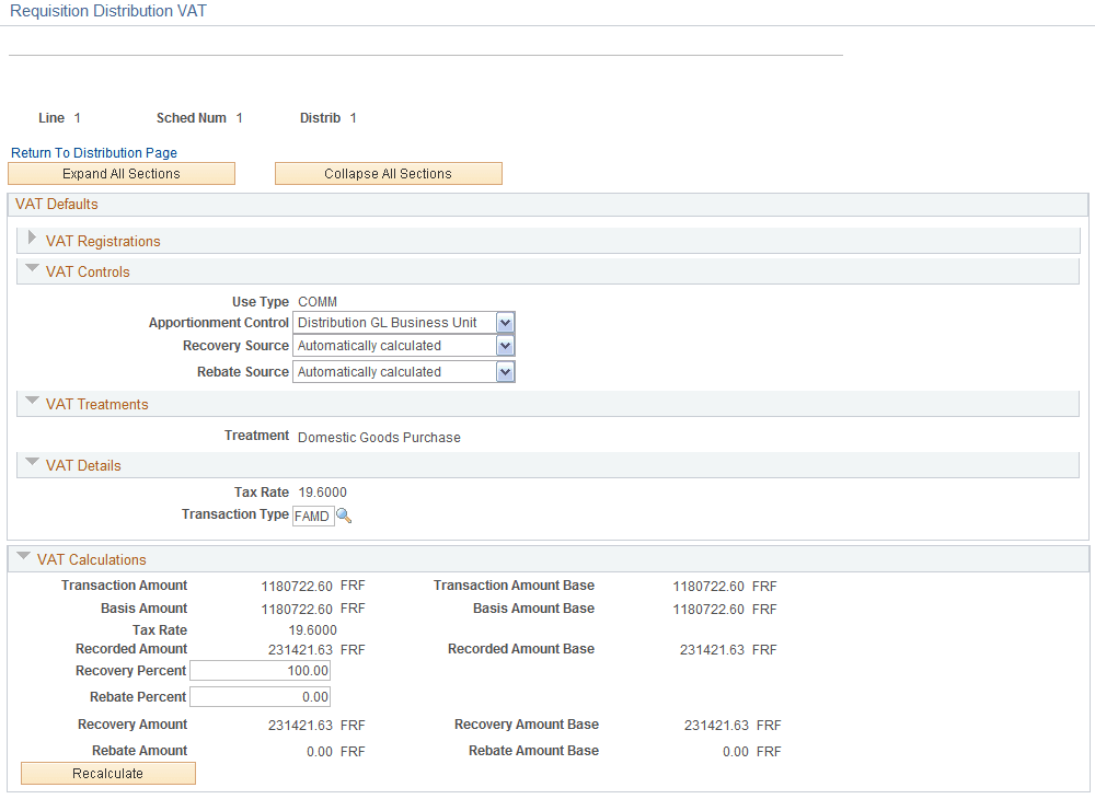 VAT Details for Distribution page