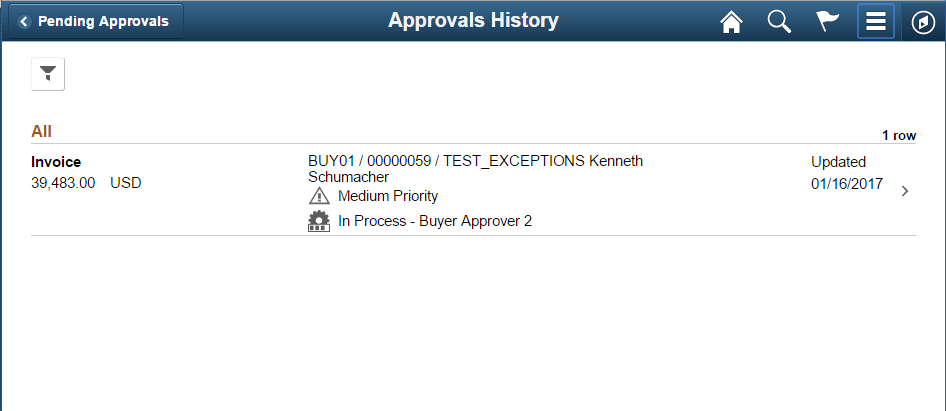 Approvals History page