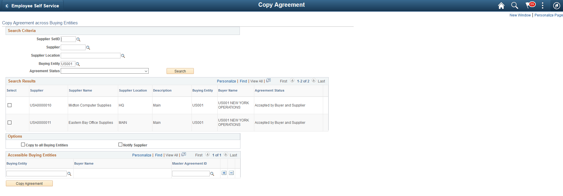 Copy Agreements page