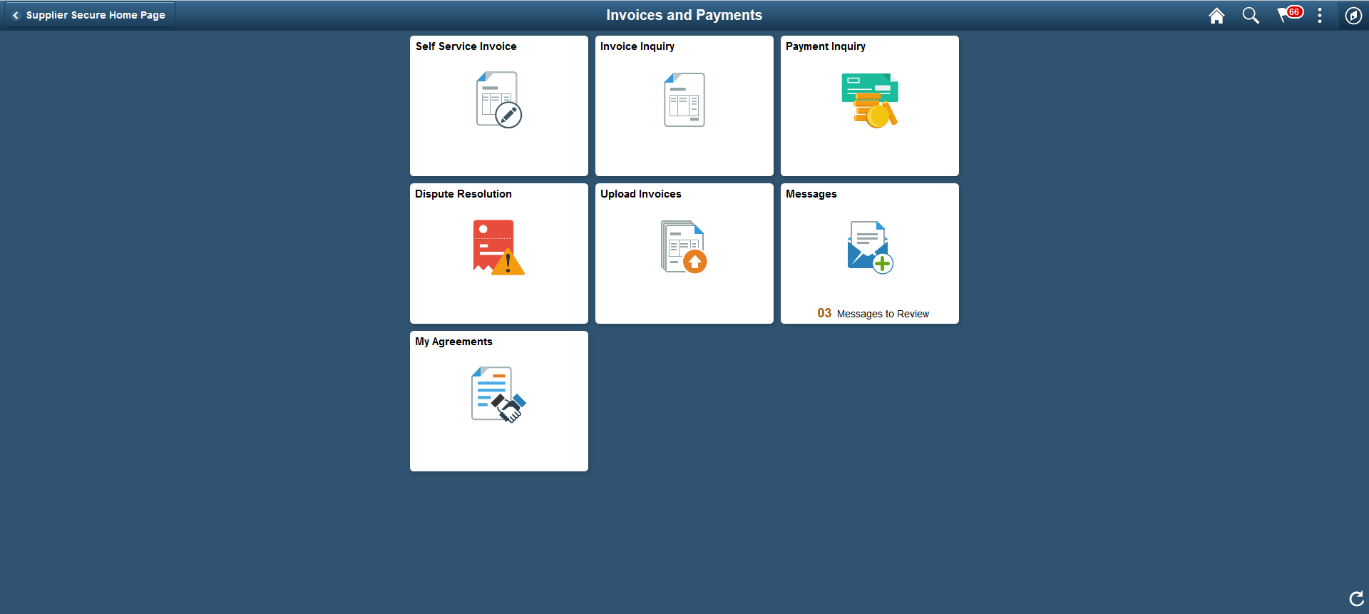 Invoices and Payments page as displayed on a Desktop