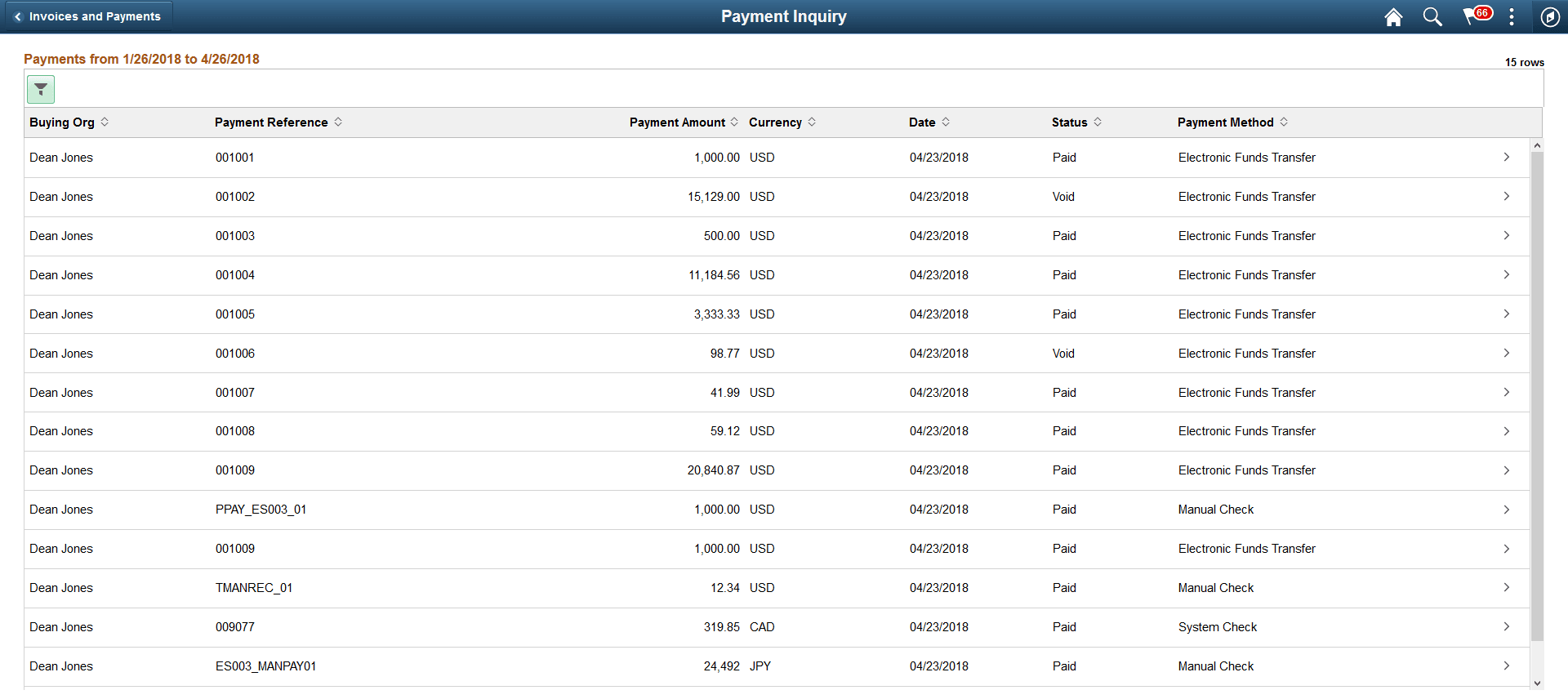 Payment Inquiry page