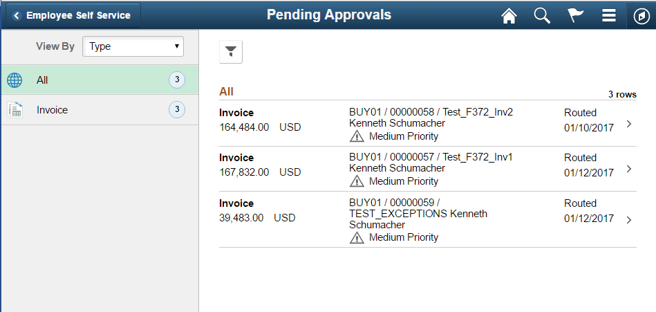 Pending Approvals page
