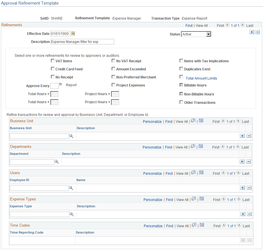 Approval Refinement Template page