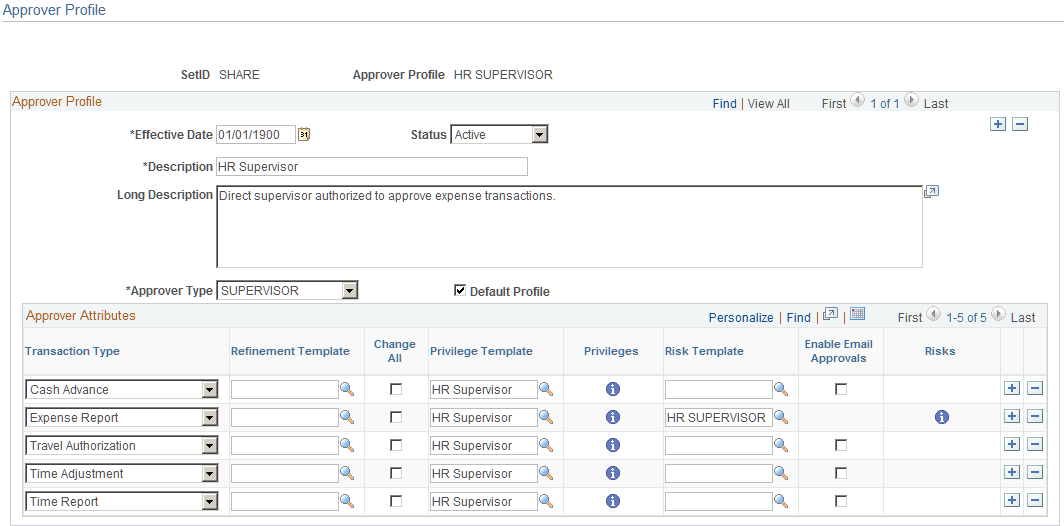 Approver Profile page
