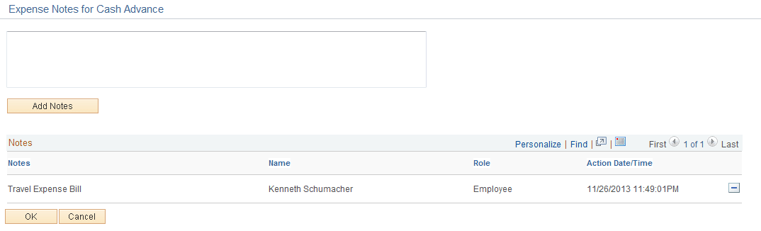 Cash Advance Notes Page