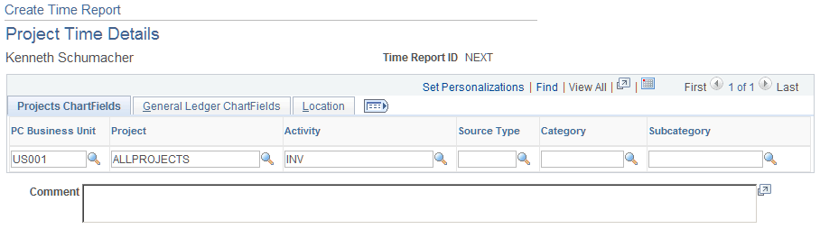Create Time Report - Project Time Details page