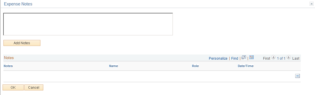 Expense Notes window