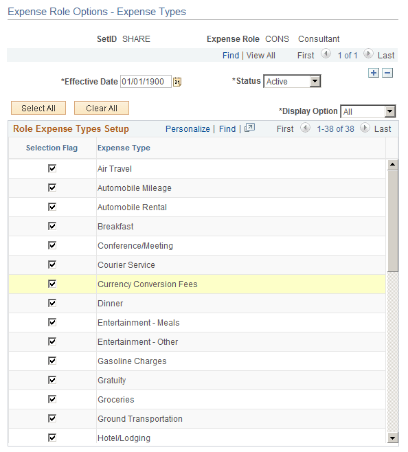 Configuring Expense Types based on Expense RoleTask
