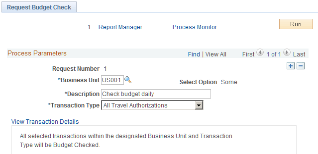 Request Budget Check page