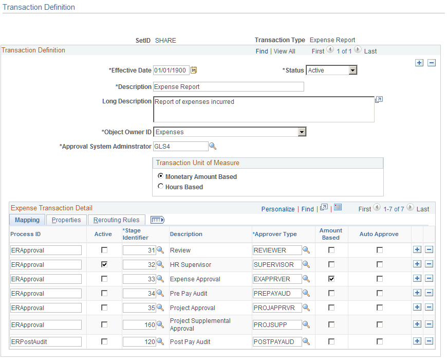 Transaction Definition page