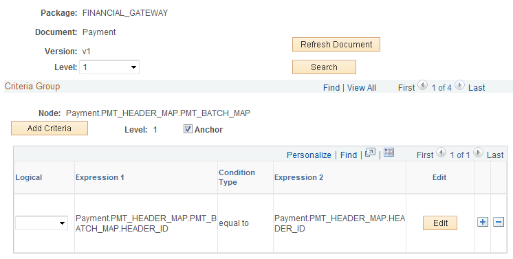 Example of the Document Relationship page for the Payment Source Document