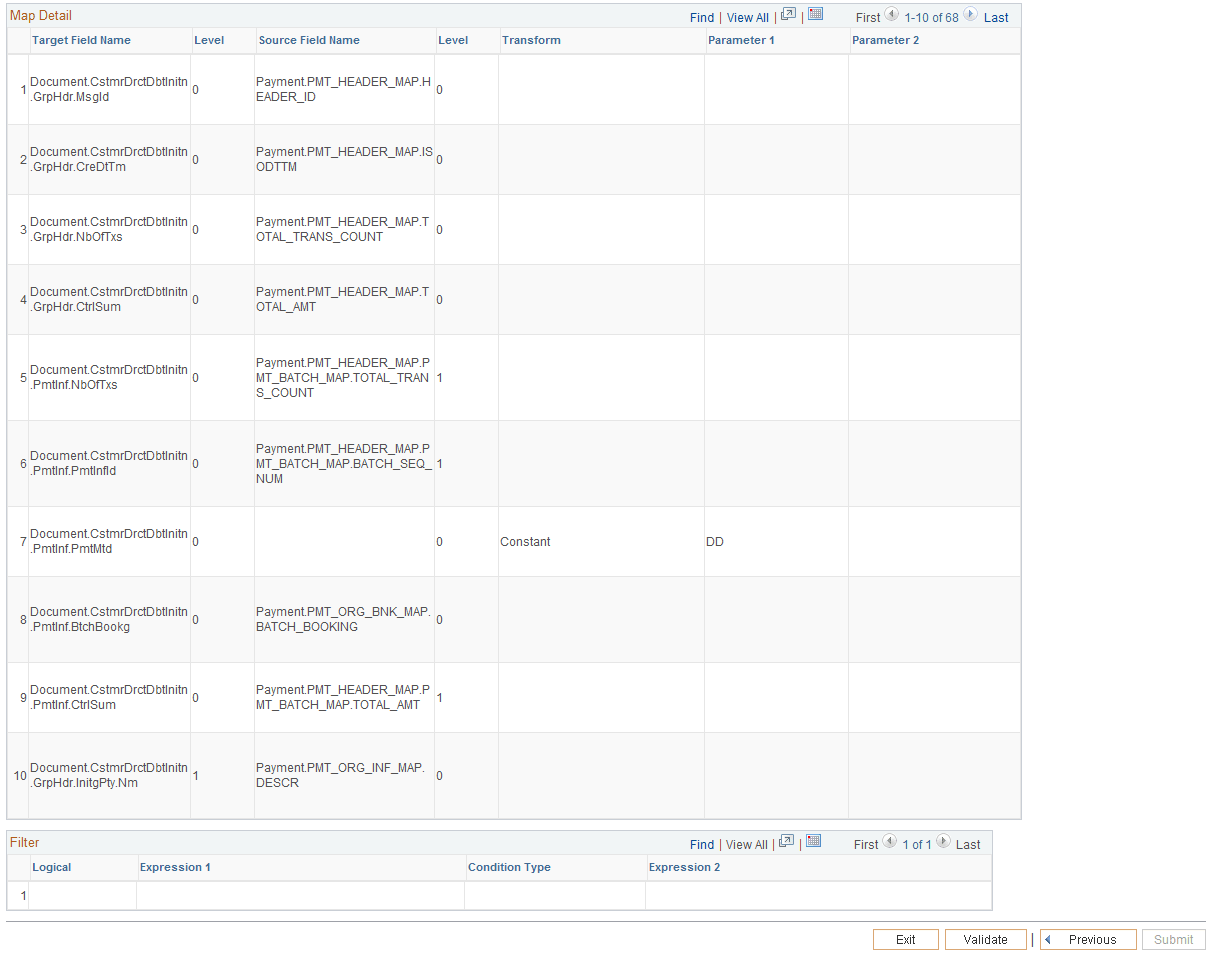 Example of the Map Definition - Summary Page for the SEPA Direct Debit Map (2 of 2)