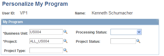 Personalize My Program page