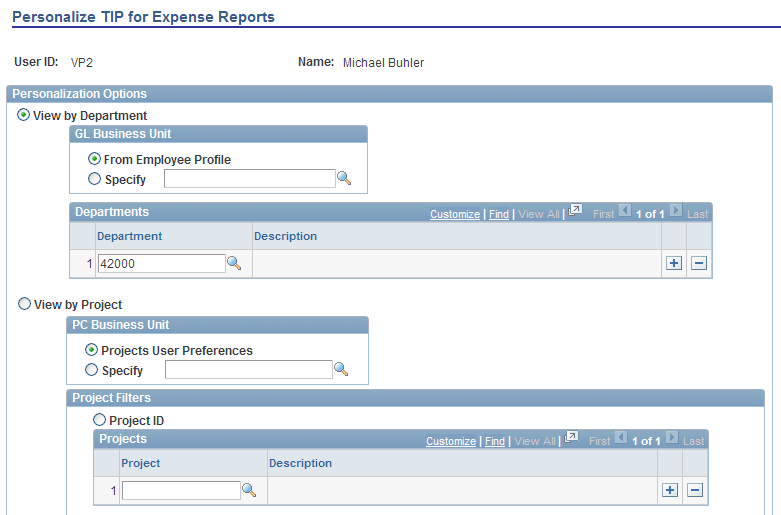 Personalize TIP for Expense Reports page (1 of 2)
