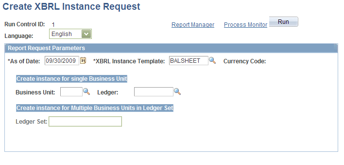 Create XBRL Instance Request page