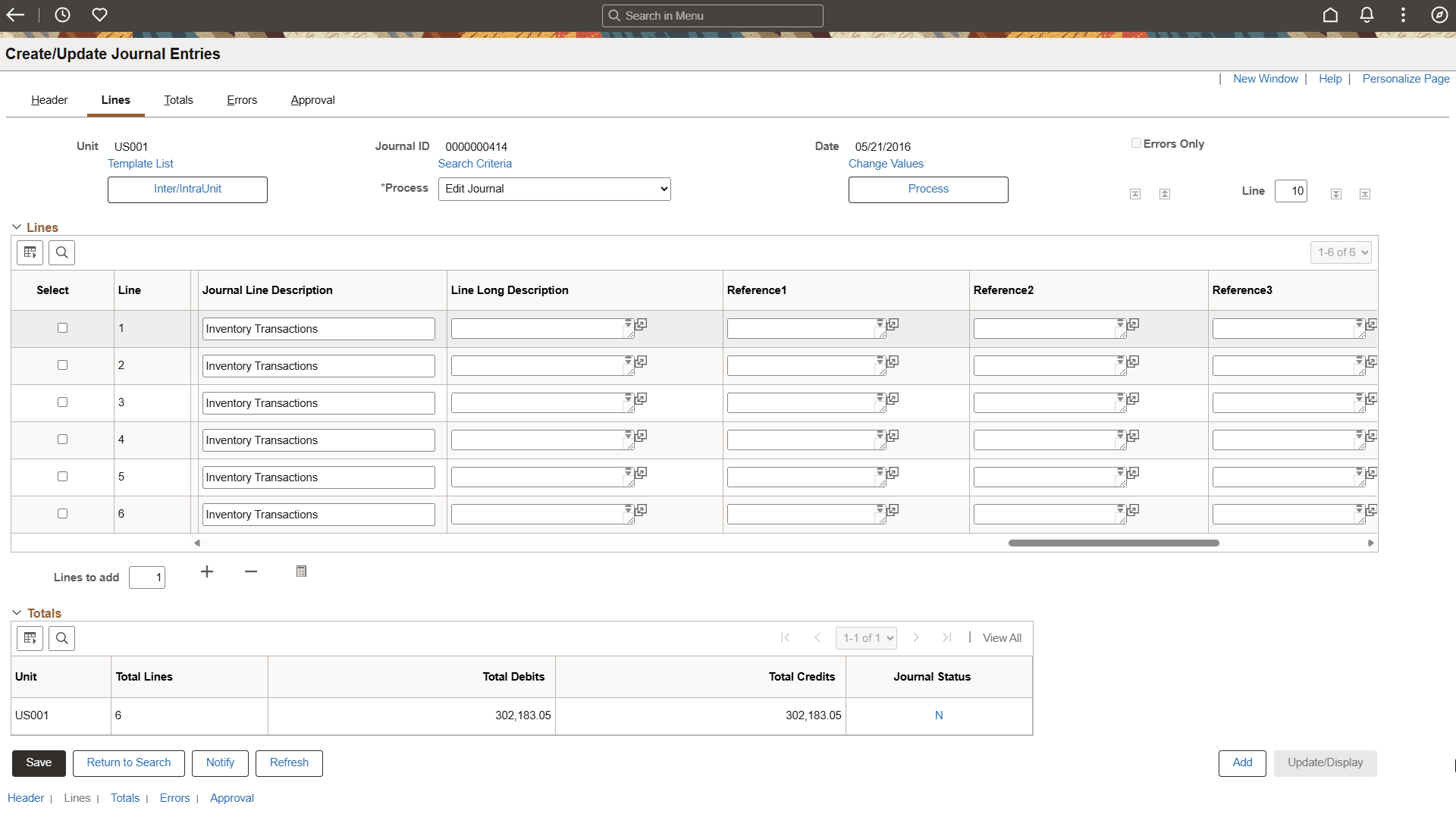 CreateUpdateJournalEntries - Lines (5 of 6)