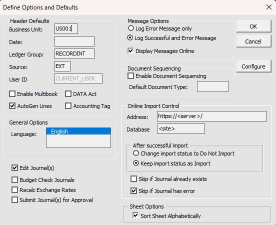 Define Options and Defaults