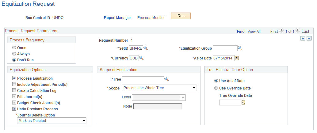 Equitization Request page