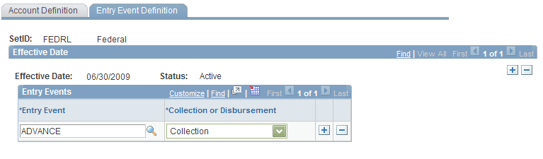 Fund Balance Reconciliation - Entry Event Definition page