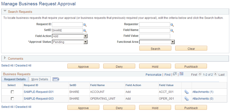 General Ledger WorkCenter - Manage Business Request Approval
