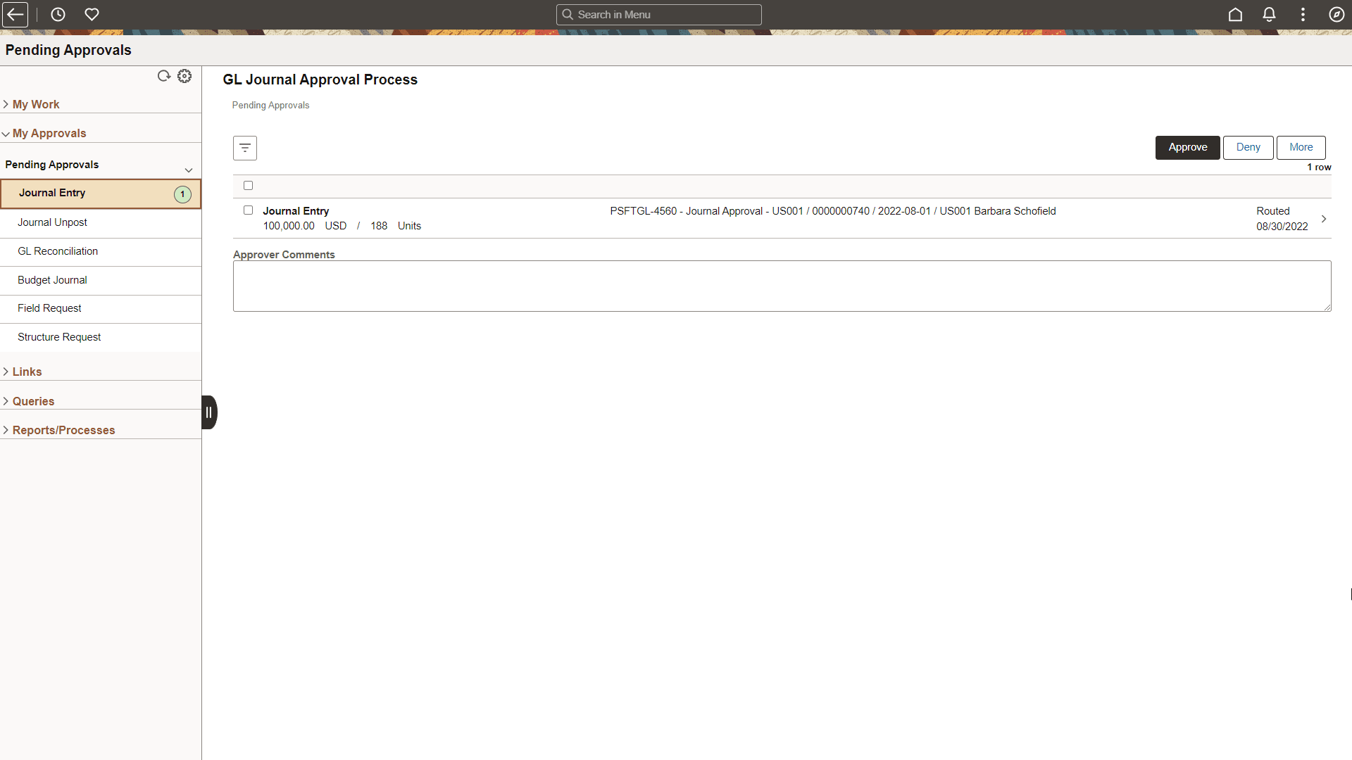 General Ledger WorkCenter - My Approvals (Fluid)