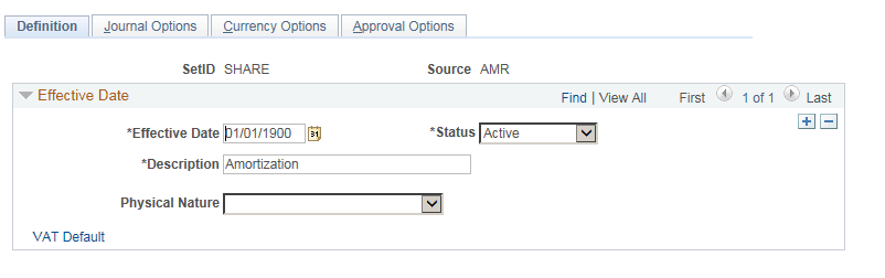 Journal Source - Definition page